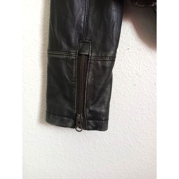 EVER Leather Hoodie Jacket NWOT Moto Distressed Black Zip Lined Pockets Small XS - Picture 4 of 10